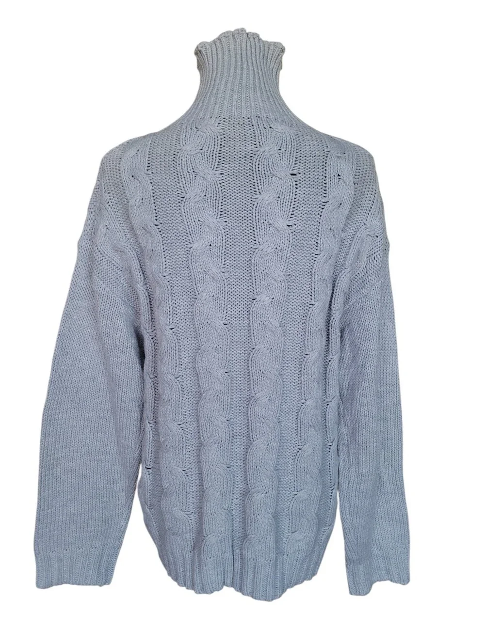 Women's Grey Cable Knit Turtleneck Sweater